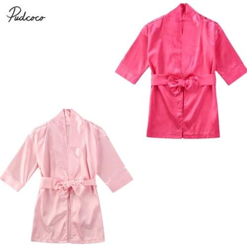 2020 0-6Y Baby Girls Kids Robes Sleepwear Newborn Infant Solid Long Sleeve Loose Belt Causal Homewear Nightwear 2 Colors