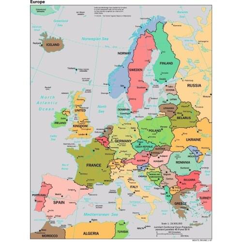 MAP OF EUROPE STUDY POSTER PRINTS ART SILK Decorative Wall 24x36inch