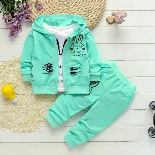 Kids Girls Outfits Bebes Jogging Set Baby Clothing Set Spring Autumn Girls Clothes Suit Fashion Rabbit Print Coat+Top+pants 3pcs