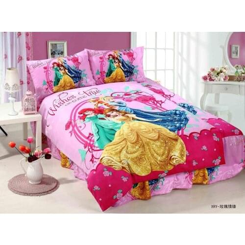 Deep pink princess printed bedding sets single twin size bedclothes quilt duvet covers sheets childrens Girls home textile 3pc