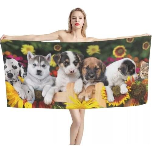 150x75cm Kawaii Microfiber Shower Towel for Beach Towel Super Quick Dry Bath Towels Dog Print Water Absorbent Sports Aqua Gym