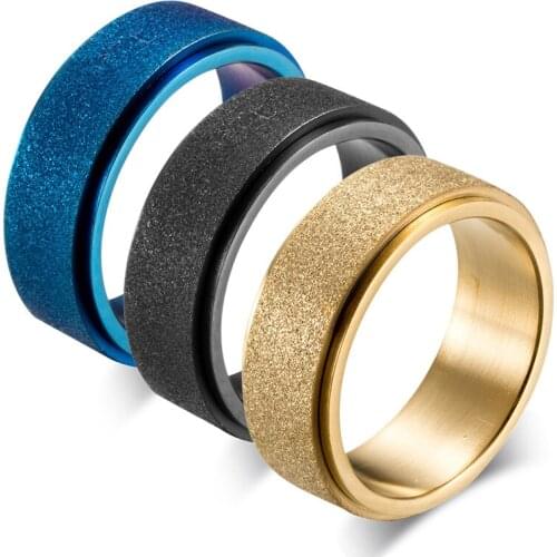 High Quality Rotatable Frosted Ring for Men Black Blue Gold Color Titanium Steel Mens Ring Friends Birthday Gifts Party Jewelry