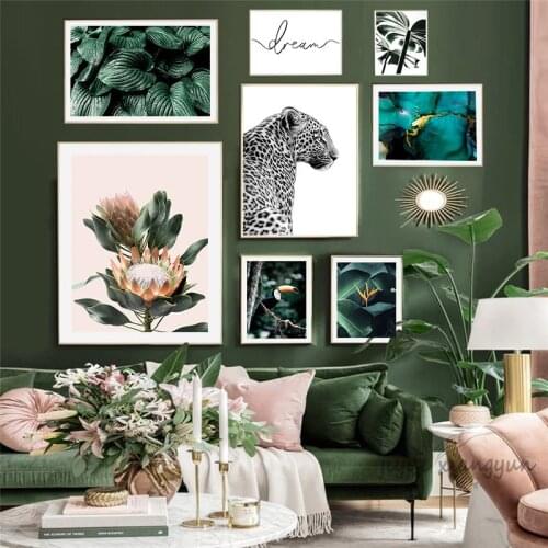 Jungle Bird Tropical Plant Wall Art Print Canvas Painting Fresh Green Leaves Posters Print Wall Pictures for Living Room Decor