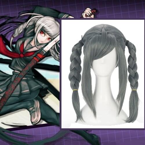 Anime Comic Danganronpa 2 Goodbye Despair Cosplay Wigs Peko Pekoyama Cosplay Wig Synthetic Wig Hairs Gray Cosplay Accessory Game