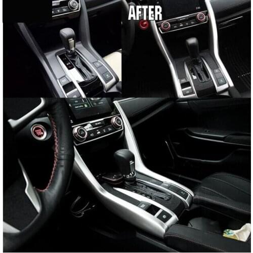 FIT FOR 2016 Honda CIVIC 2PCS LHD CHROME CENTER CONSOLE CUP DRINK HOLDER GEAR SHIFT PANEL COVER TRIM FRAME BEZEL MOLDING