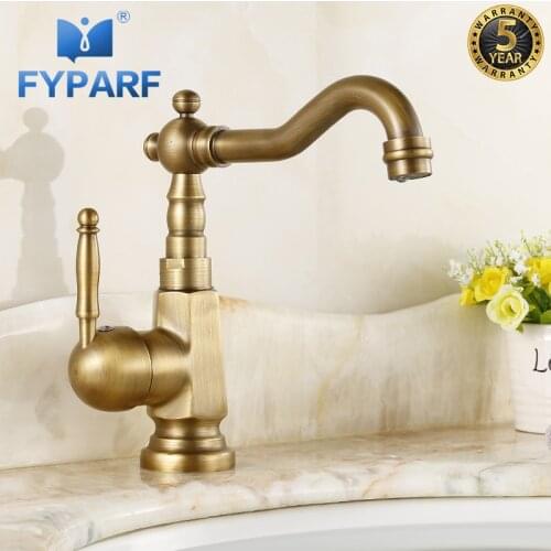 FYPARF Basin Faucets Brass Antique Deck Mounted Bathroom Sink Faucet Rotatable Mixer Taps and Faucets for Bathroom and Kitchen