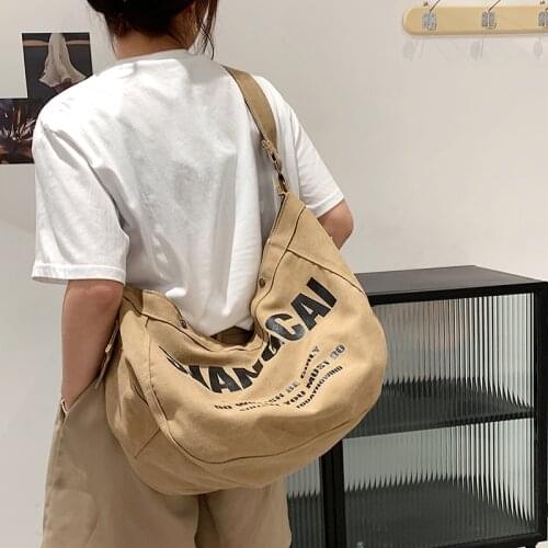 Casual Canvas Hobos Crossbody Bag Women Letter Printten Female Large Capacity Shoulder Bag Lady Travel Shopper Bag Purses 2021