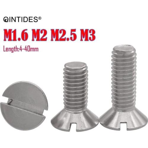 QINTIDES M1.6 M2 M2.5 M3 M4 Slotted Countersunk Flat Head Screws Stainless Steel Screw Slotted