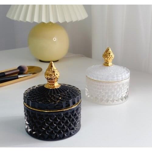 Embossed Crystal Diamond Storage Jar Jewelry Jar Candle Storage Jar Aromatherapy Candle Black and White Roman Decoration