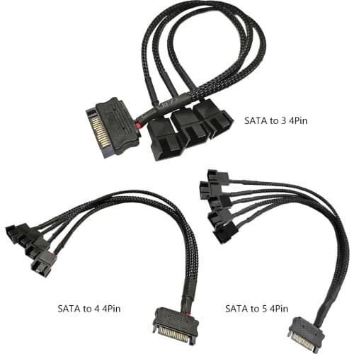 SATA 1 to 3 4 5 4-Pin Computer Cooling Fan Splitter Hub Converter Adapter PWM Temperature Power Cable