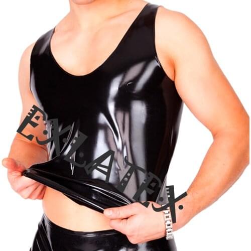 Sexy Lingerie Black Erotic Underwear Swimsuit Latex Rubber Vest Mens Tank Tops Short Shirts Fetish Lingerie Sexy Hot Erotic