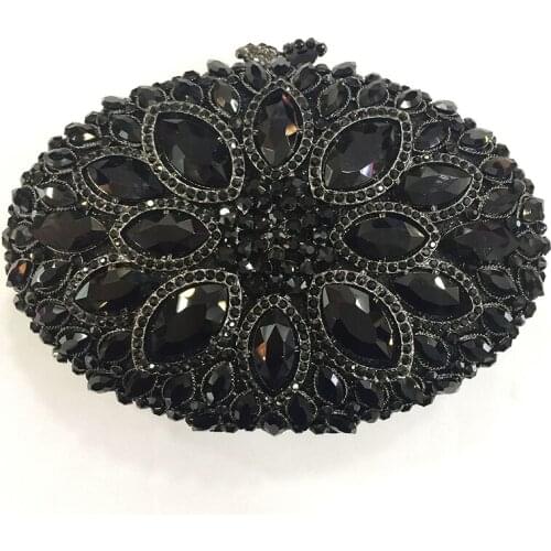 Silver Metal Black Crystal Evening Clutch Bag Luxury Rhinestone Party Clutches Purse Female Handbags Hollow Out Women Clutch