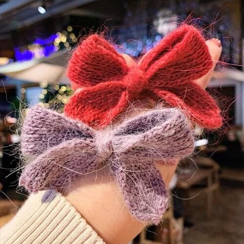 Wool Bowknot Hair Tie Girl Korea Cute Knitted Hair Rope Toe Rope Plush Rubber Band Hair Accessories New Style