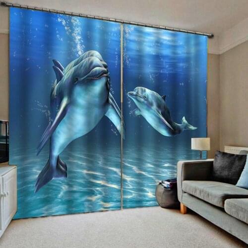 Blue curtain ocean dolphin curtain 3d Curtains Blackout for Living Room Kids Bedroom Fabric