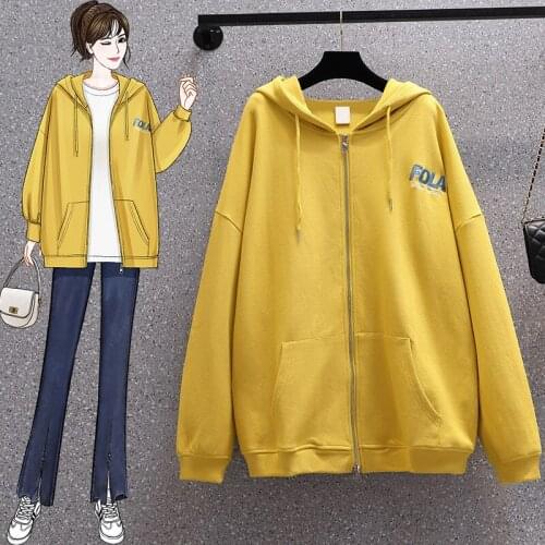 Sweater Women Spring and Autumn Thin Section Long-sleeved Sweatshirt Hooded Cardigan Jacket Plus Size Womens Clothing