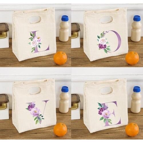 Letter Flower Printed Portable Lunch Bags Thermal Insulated Bento Box Tote Cooler Handbag Picnic School Food Storage Pouch Gifts