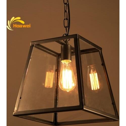 Nordic Vintage LED Pendant Lights Lighting Black Metal Glass Lampshade Hanging Lamp Restaurant Loft Indoor Lighting Pendant Lamp