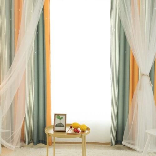 Modern Orange Grey Stripe Blackout Curtain Double-layer Gauze Curtain for Living Room Kids Room Window Tulle Curtains