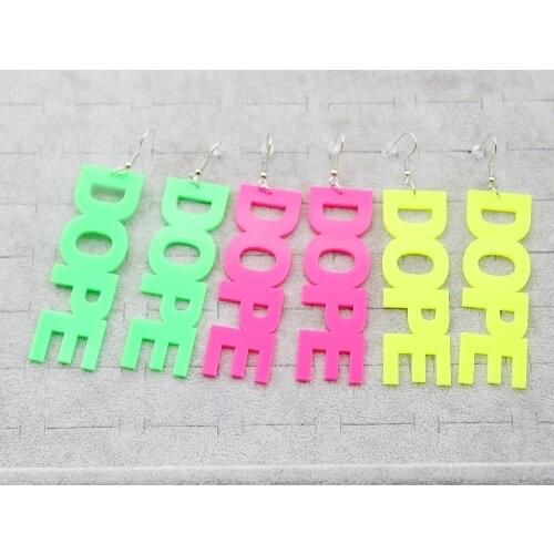 Punk Acrylic Letter DOPE Drop Earrings For Women Girls Neon Pink Green Long Dangle Earrings Brincos Fashion Party Jewelry Gifts