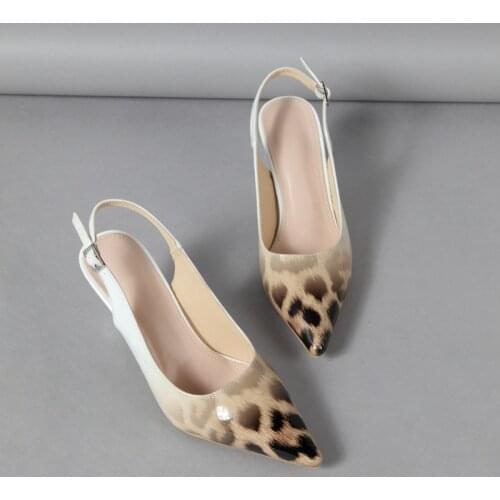 2021 summer new Women sandals Fashion Personality Leopard Print Gradient Pointed Toe Shoes Large Size Shallow Mouth Women pump