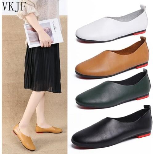 2021 Women Leather Shoes Mother Loafers Soft Flats Casual Female Driving Ballet Footwear Comfortable Grandma Shoes