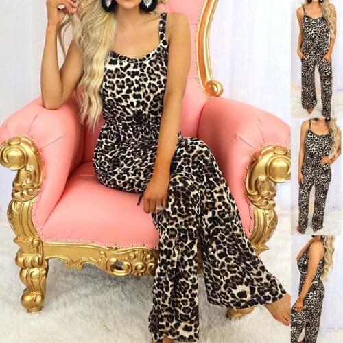 2021 Summer Style Tie-dye Sexy Suspender Temperament Jumpsuit Womens Round Neck Leopard Print Casual Loose Large Size Jumpsuit