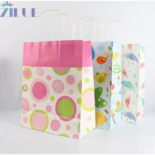 Zilue 10pcs/lot 27x21x11cm kraft paper bag with handle wedding party bags Animal design Colour shopping gift paper bag for kids