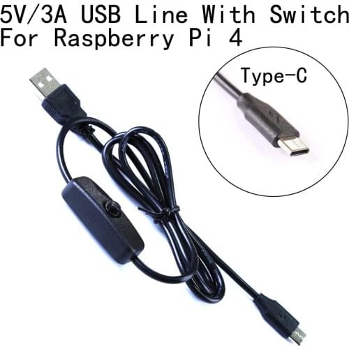 1m USB Type C Charging Cable with ON/OFF Switch for Raspberry Pi 4 5V/3A USB Power Line