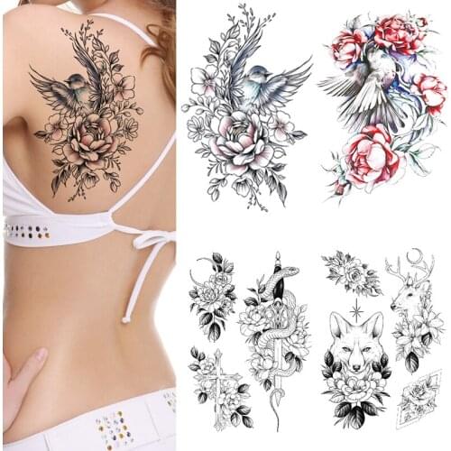 1Pc Beauty Women Black Flower Snake Waterproof Temporary Tattoo Girl Cool Body Art Sleeve DIY Glitter Arm Flash Exotic