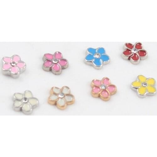 8 Colors Different Flower Designs Alloy Floating Charm For Floating Memory Living Locket 10pcs/lot