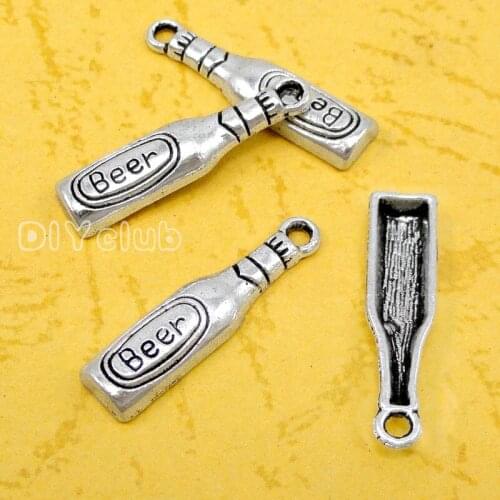 100pcs--Antique Silver Beer Bottle Charms Pendant, Jewelry Accessories 24x6mm