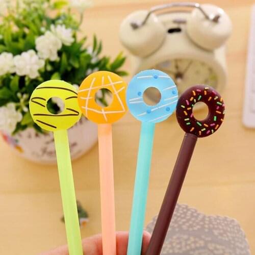 2pc Kawaii Pen Cute Cartoon Donuts Small Fresh Gel Pen Student Black Ink Signature Pen Office School Supplies Korea Stationery