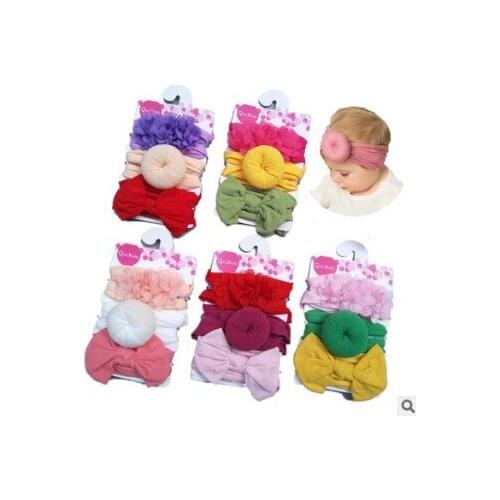 30set/lot 3pcs/set DIY Simple Multi Soft Silk Floss Headband Bowknot Flower Elasticity Hair Band Styling Tools Accessories HA640