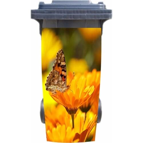 3D Butterfly On Flower Rubbish Bin Sticker Wallpaper mural Wall Print Decal Removable Wall Mural Photo self adhesive Gift