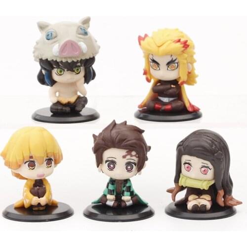 5pcs/set Anime Demon Slayer 3D Figure Model Creative Kawaii Kamado Tanjirou Nezuko Zenitsu Inosuke Kyoujurou Toys Character