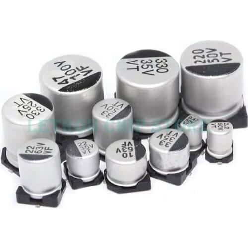 20pcs SMD Aluminum Electrolytic capacitor 6.3V 10V 16V 25V 35V 50V 0.1UF-1000UF 4.7UF 10UF 22UF 47UF 100UF 220UF 330UF 470UF 1UF