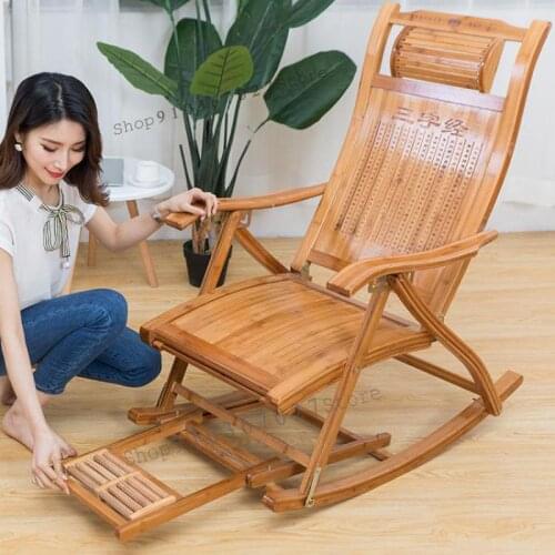 Bamboo Rocking Chair Recliner Folding Chair Elderly Easy Chair Adult Lunch Break Lazy Balcony Home Rocking Couch