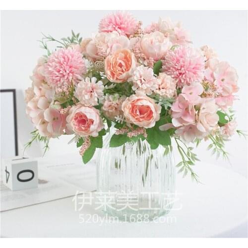32cm Rose Pink Silk Bouquet Peony Artificial Flowers 7 Heads Bride Wedding Party Home Decoration Fake Flowers Faux