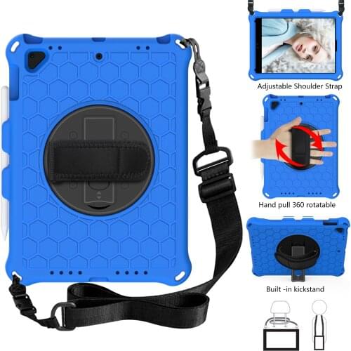 Case For iPad 9.7 2017 2018 ipad6 Cover 360 Rotation Hand Strap & Kickstand Kids Tablets coque For iPad air/air 2/Pro 9.7 funda