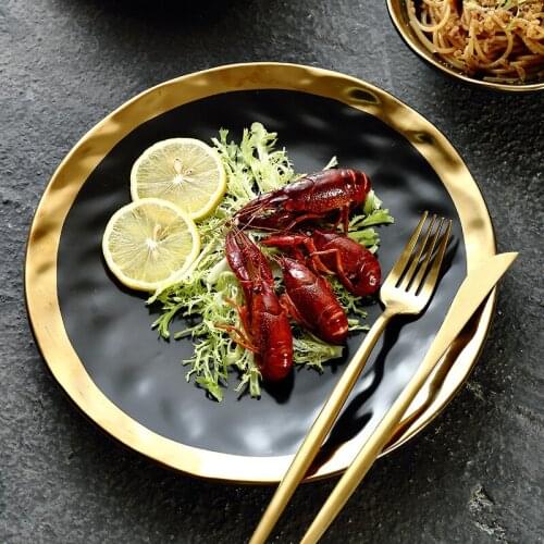 Phnom Penh Black Dinner Set Plates And Dishes Matte Kitchen Plate Ceramic Tableware Food Dishes Rice Salad Pasta Bowl