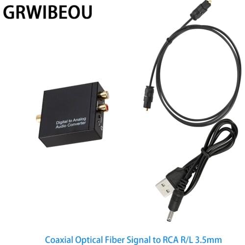 Grwibeou Digital to Analog Stereo Audio Converter Amplifier Decoder Coaxial Optical Fiber Signal to RCA R/L 3.5mm DAC Adapter