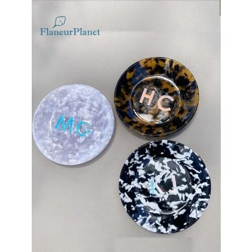 FlaneurPlanet Decorative Dish Personalized Perfect Opal Block Two Initials Catchall Key Bowl Acetate Holder