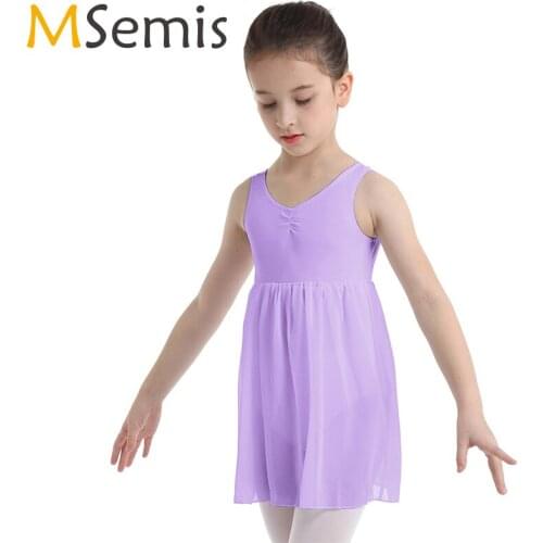 Kids Girls Ballet Dress Girls Swimsuit for Gymnastics Ballerina Gymnastics Leotard Cotton Chiffon Sleeveless Ballet Dance Dress
