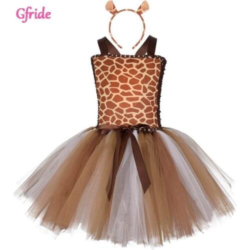 Kids Girls Deer Tutu Dress Children Halloween Giraffe Costume Headband Toddler Elk Cosplay Christmas Party Dress Animal clothing