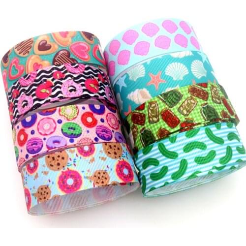 DHK 50yards Donuts Shell Pickle Cucumber Printed Grosgrain Ribbon Accessory Hairbow Headwear Decoration DIY OEM S1528