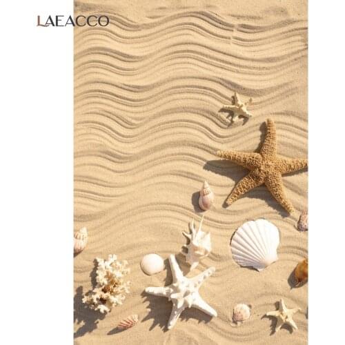 Laeacco Summer Beach Sand Starfish Conch Shell Photo Backdrops Baby Shower Child Photocall Photography Background Photo Studio