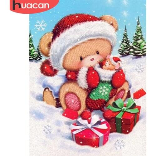 HUACAN Full Square Diamond Embroidery Christmas Bear Animal Cross Stitch Sale Diamond Painting Cartoon Mosaic Winter Home Decor