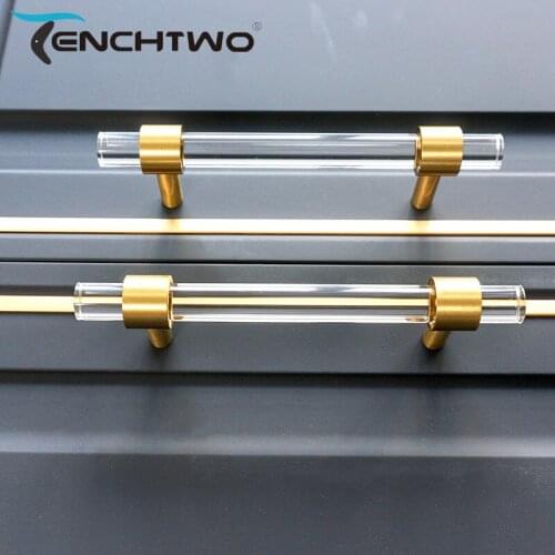 Quality modern Style Acrylic Drawer Knobs T bar brass Handle Pulls Kitchen Cabinet Door Handle Pull wardrobe