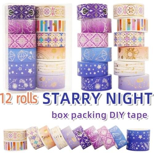 12 Rolls/Box Kawaii Beautiful Starry Night DIY Adhesive Masking Tape Handbook Paper Lable Sticker Book Decoration Tapes