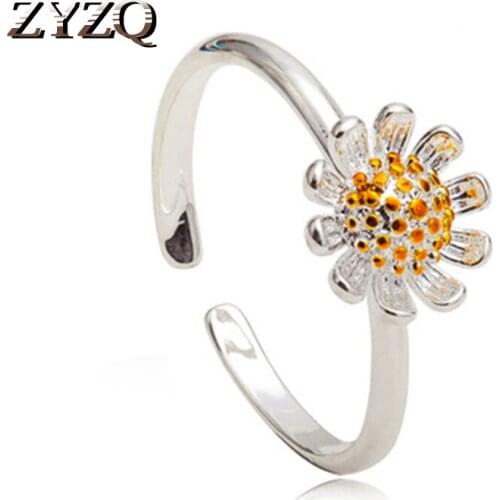 ZYZQ Lovely Daisy Flower Open Rings For Women Romantic Elegant Proposal Engagement Bridal Rings Wholesale Lots&Bulk Trendy Hot